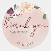 Botanisch rot-weiß florale danke Ihnen Hochzeit Runder Aufkleber (Vorderseite)