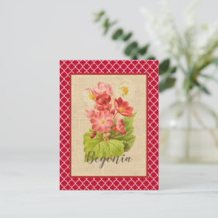 Botanisch-rotes Begonia und Quatrefoil Postkarte