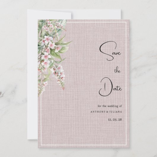 Botanisch rustikal rosa Minze, blumenreich Save th Einladung (Vorderseite)