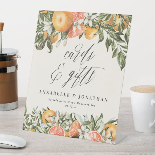 Botanisch-rustikale Citrus orange Karten Geschenke Sockelschild (In Situ)