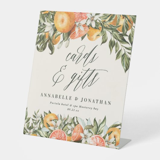 Botanisch-rustikale Citrus orange Karten Geschenke Sockelschild (Vorderseite)