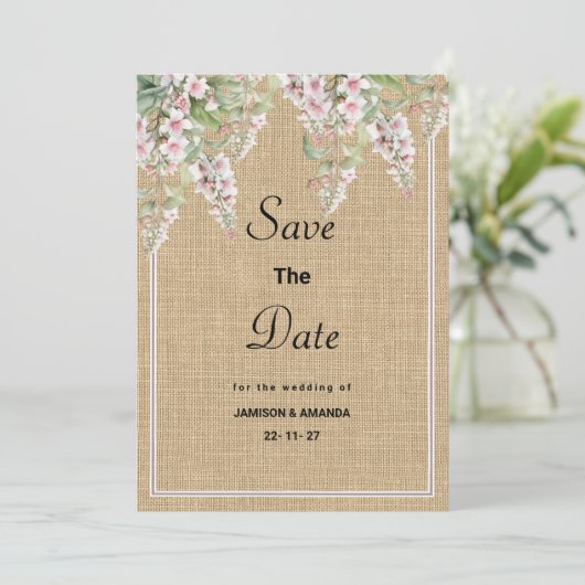 Botanisch-rustikale Elfenbein-Rosa-Minzflora Save  Einladung (Stehend Vorderseite)