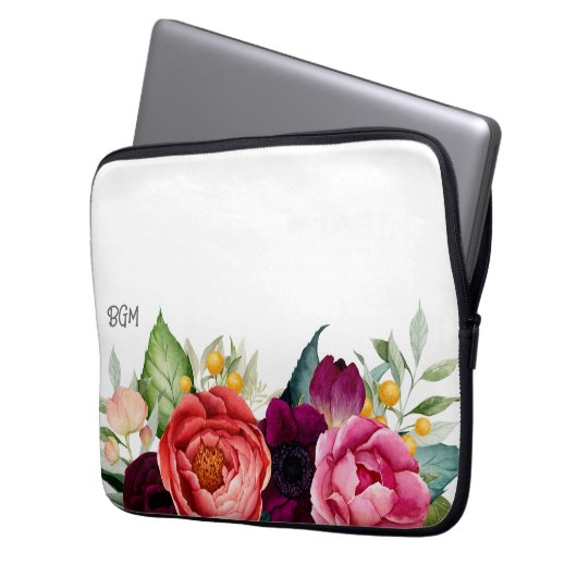 Botanisch-rustikale Wasserfarbe mit Monogramm-Init Laptopschutzhülle (Vorderseite Links)