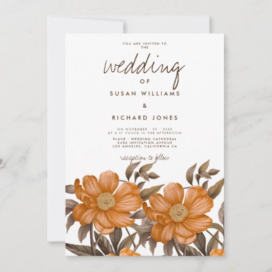 Botanisch-sanftbraun-orangefarbene Sommerblumenhoc Einladung (Vorderseite)