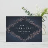 Botanisch Save the Date aus Goldgold der Navy-Rose (Stehend Vorderseite)