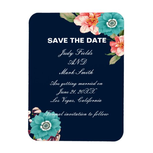 Botanisch Save the Date blau und rosa floralblau Magnet (Vertikal)