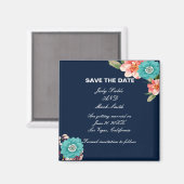 Botanisch Save the Date blau und rosa floralblau Magnet (Vorderseite/Rückseite)