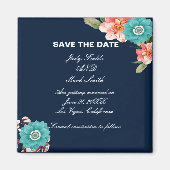 Botanisch Save the Date blau und rosa floralblau Magnet (Vorne)
