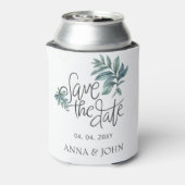 Botanisch Save the Date handgeschriebene Wasserfar Dosenkühler (Kanne Rückseite)