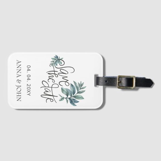 Botanisch Save the Date handgeschriebene Wasserfar Gepäckanhänger (Vorderseite (Horizontal))