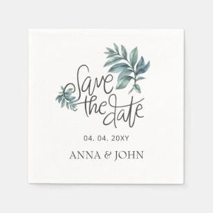 Botanisch Save the Date handgeschriebene Wasserfar Serviette