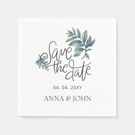Botanisch Save the Date handgeschriebene Wasserfar Serviette (Vorderseite)