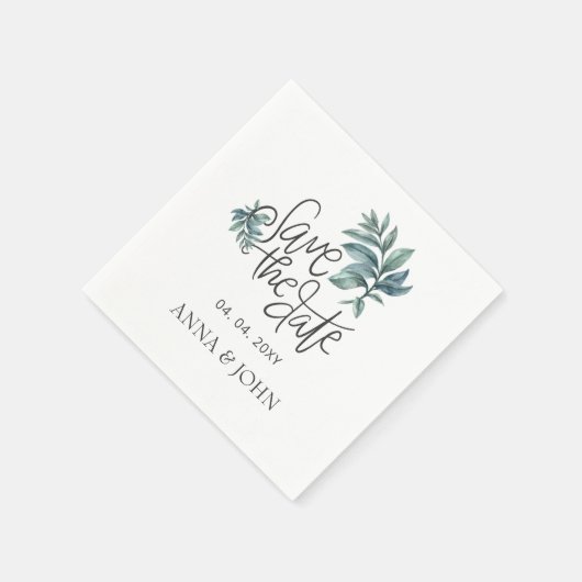 Botanisch Save the Date handgeschriebene Wasserfar Serviette (Ecke)