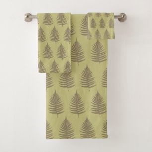 Botanisch schöne Farnblätter auf hellbeige Badhandtuch Set