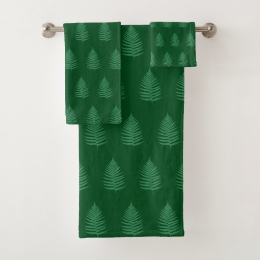 Botanisch schöne Farnblätter auf Waldgrün Badhandtuch Set (Insitu)