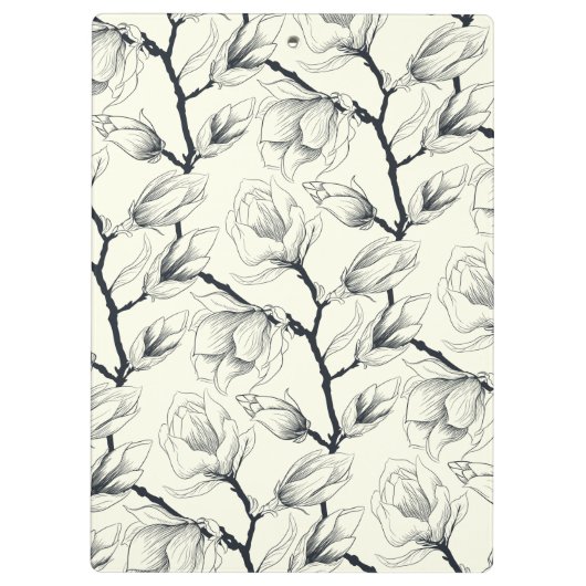 Botanisch-schwarz-weißes Magnolia Klemmbrett (Rückseite)