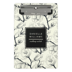 Botanisch-schwarz-weißes Magnolia Mini Klemmbrett