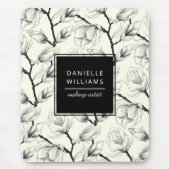 Botanisch-schwarz-weißes Magnolia Mousepad (Vorne)