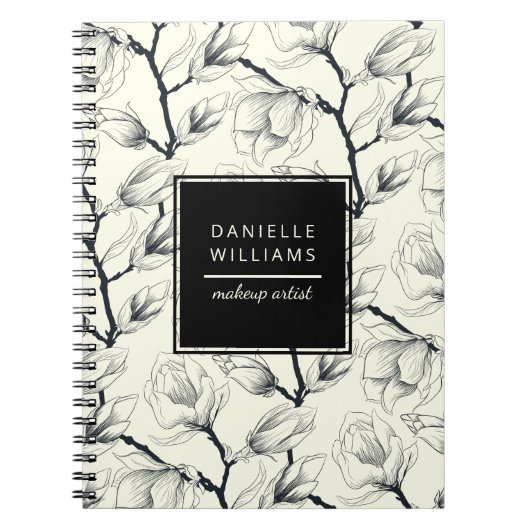 Botanisch-schwarz-weißes Magnolia Notizblock (Vorderseite)