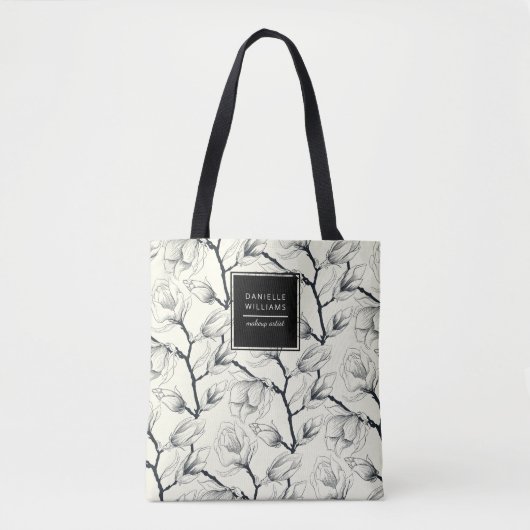 Botanisch-schwarz-weißes Magnolia Tasche (Vorderseite)