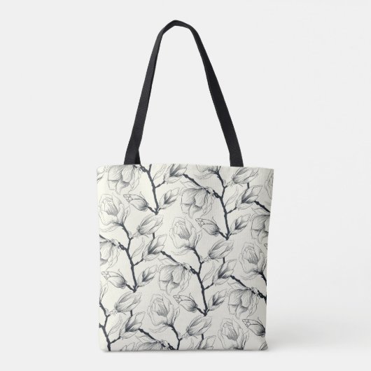 Botanisch-schwarz-weißes Magnolia Tasche (Rückseite)