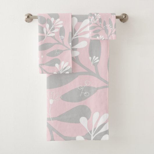 Botanisch traumhaft rosa Leinwand mit grauen Blätt Badhandtuch Set (Insitu)
