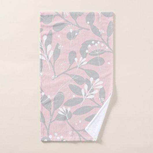 Botanisch traumhaft rosa Leinwand mit grauen Blätt Badhandtuch Set (Handtuch)