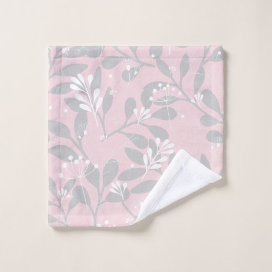 Botanisch traumhaft rosa Leinwand mit grauen Blätt Badhandtuch Set (Waschlappen)