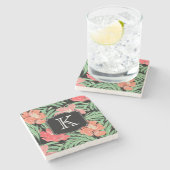 Botanisch tropisches Wasser mit Monogramm Steinuntersetzer (Seitenansicht)