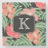 Botanisch tropisches Wasser mit Monogramm Steinuntersetzer (Vorderseite)