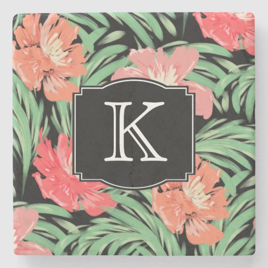 Botanisch tropisches Wasser mit Monogramm Steinuntersetzer (Vorderseite)