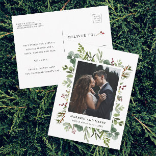 Botanisch Verheiratet & Merry New Foto Holiday Postkarte