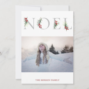 Botanisch verzierte NOEL flache Feiertags-Fotokart Feiertagskarte
