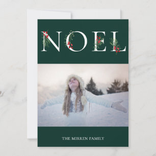 Botanisch verzierte NOEL flache Festtags-Fotokarte Feiertagskarte