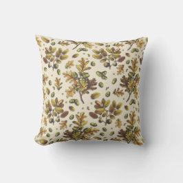 Botanisch Vintag Brown Beige Oak Blätter Acorns Kissen