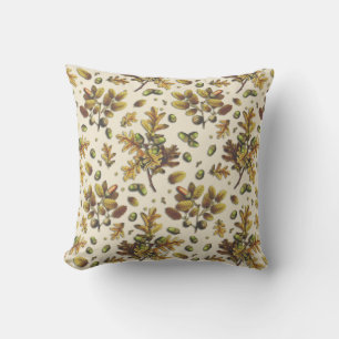 Botanisch Vintag Brown Beige Oak Blätter Acorns Kissen