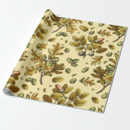 Botanisch Vintag Brown Cream Oak Blätter Acorne Geschenkpapier
