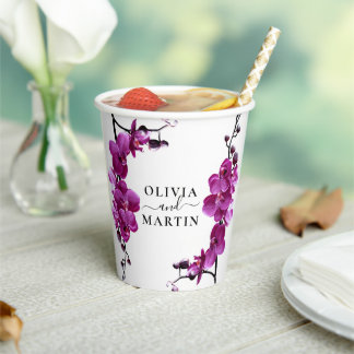 Botanisch-violette Blumen Hochzeitspapierkästen Pappbecher