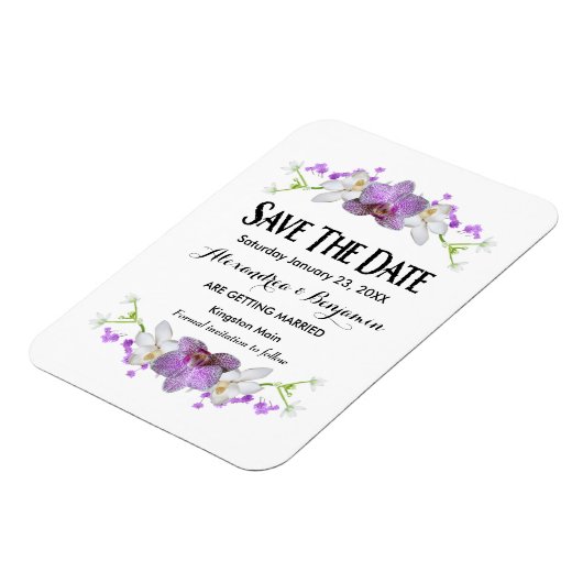 Botanisch-violette Blumen Wasserfarbe Save the Dat Magnet (Linke Seite)