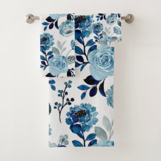 Botanisch-wasserfarbene Navy Badhandtuch Set