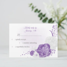 botanisch-weiß-violette Blumen RSVP Karte