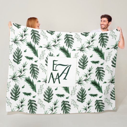 Botanische 3 Initialen von Monogram Forest Green B Fleecedecke (Beispiel)