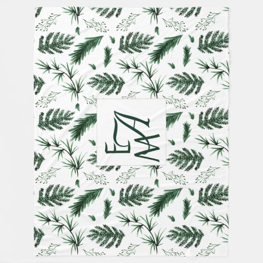 Botanische 3 Initialen von Monogram Forest Green B Fleecedecke (Vorderseite)
