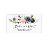Botanische Adresse des Navy Blue Blush Pink Rose Adressaufkleber (Vorne)