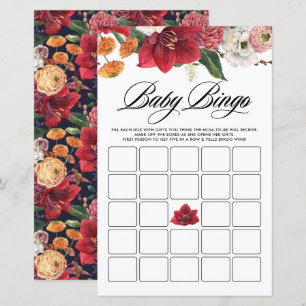 Botanische Amaryllis Babydusche Bingo Game Card