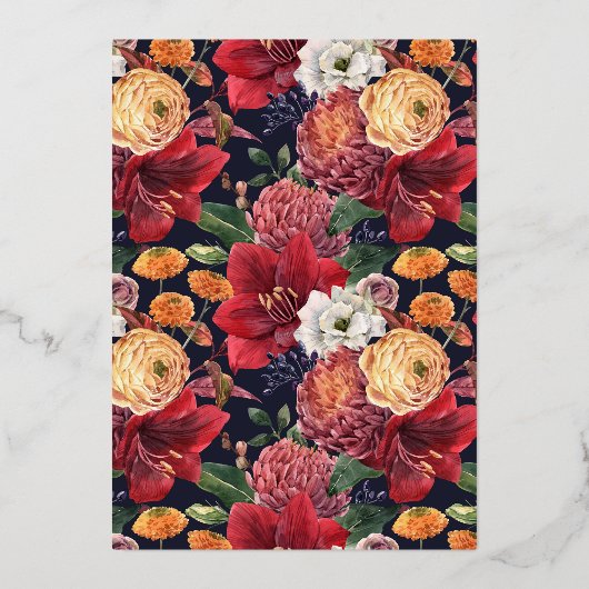 Botanische Amaryllische und Mums-Engagement-Partei Folieneinladung (Rückseite)