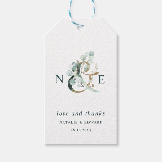 Botanische Ampersand Gold Green Wedding Vielen Dan Geschenkanhänger (Vorderseite)