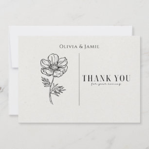 Botanische Anemone-Skizze Minimalistische Hochzeit Einladung