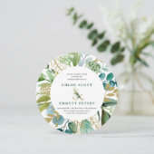 Botanische aquamarine Blue-Gold-Runde Einladung (Stehend Vorderseite)