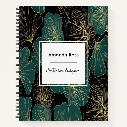 Botanische aquamarine Blume Goldakzent Notizblock (Vorderseite)